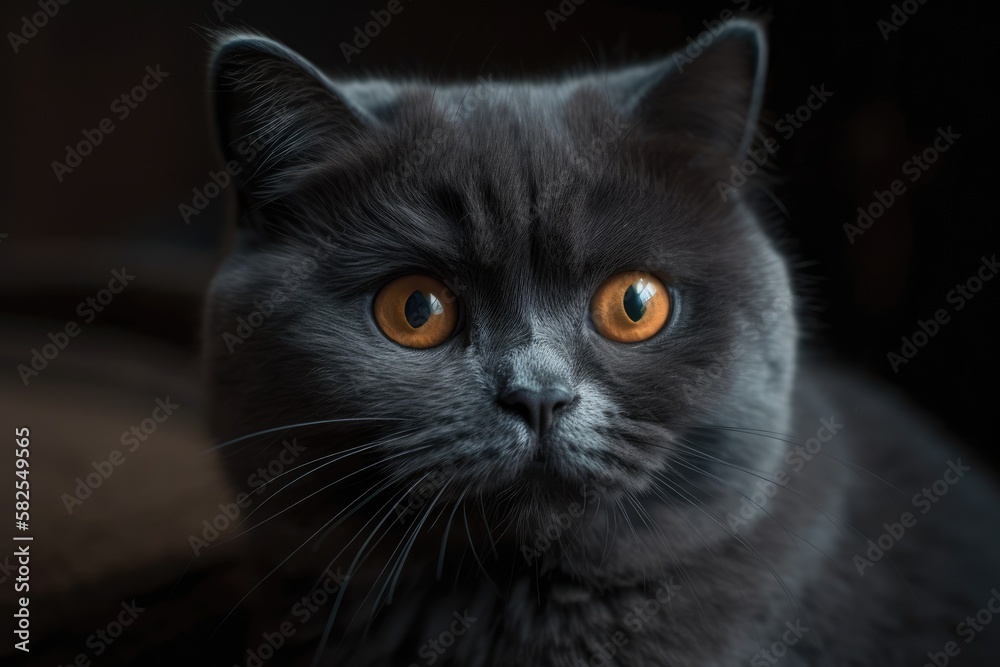 Huge Eye is a Scottish fold in a black infant kitten. Generative AI