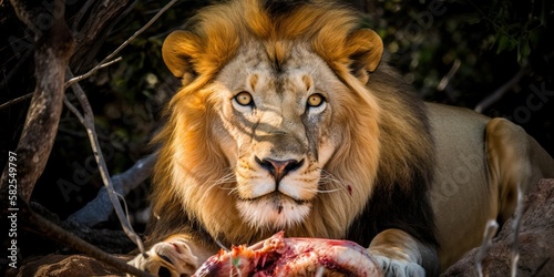 lion enjoying a meal, generative ai