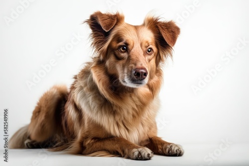 solitary canine on a white background. Generative AI © AkuAku