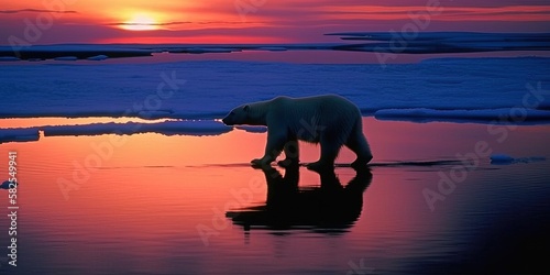 polar bear at sunset, generative ai