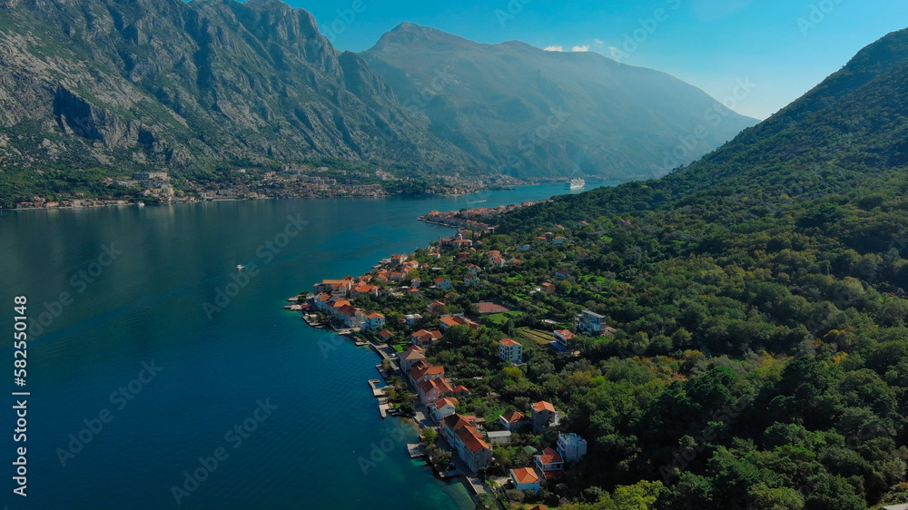 Aerial view of Kotor bay in Montenegro