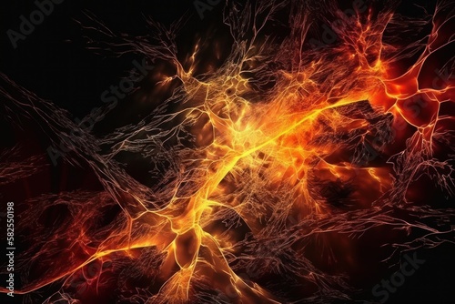 Abstract Explosions of Fire and Lightning, Neuro Links Style: A Stock Illustration Generated by AI