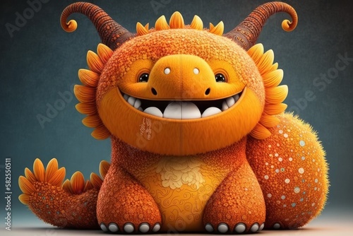 Super Happy Smile Dragon: A Fluffy, Cute, Pixaresque Creature with an Exquisite Unique Pattern & Spiked Tail - Perfect for Gifts & Decor!, Generative ai photo