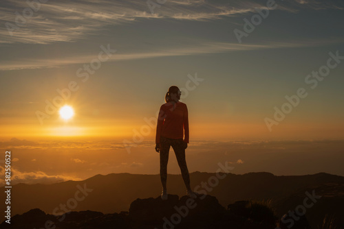 girl Sunrise mountain madeira