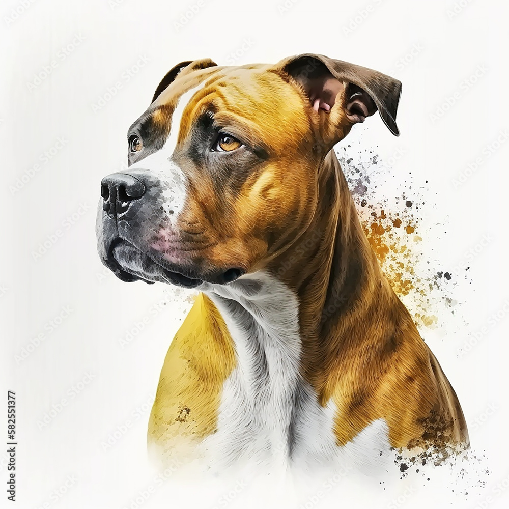 Strong nice dog breed staffordshire terrier portrait isolated on white close-up, beautiful pet, lovely dog, ai generative