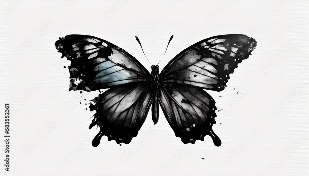 Fototapeta premium Modern tattoo of butterfly in hand drawn style isolated on white background generative ai