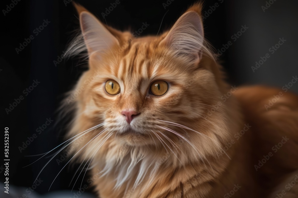 Cute red cat that resembles a lion. Generative AI