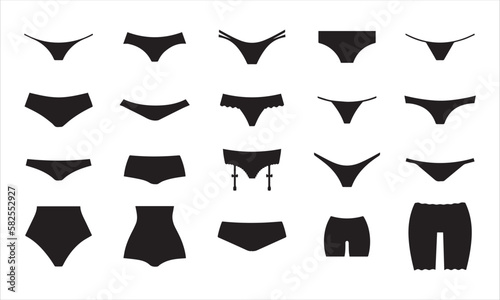 Women s panties. Women s collection. Underwear collection panties black silhouettes isolated on white background. Panties icon. Vector  eps10.