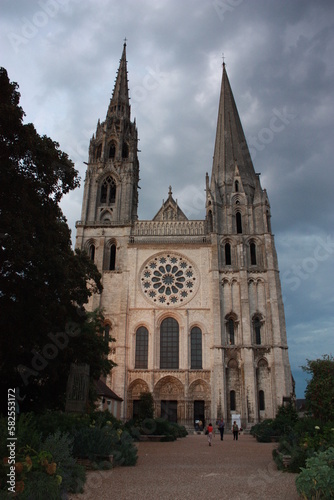 Cathedral Notre-Dame de Chartres at dusk in Chartres, France