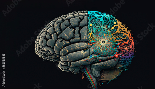 Representative illustration of human brain. Intelligence concept. Generative AI