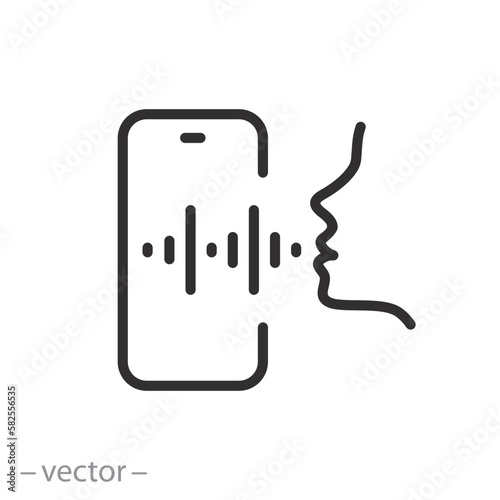 voice command for phone icon, talk control for identification user, message record, thin line symbol on white background - editable stroke vector illustration eps10