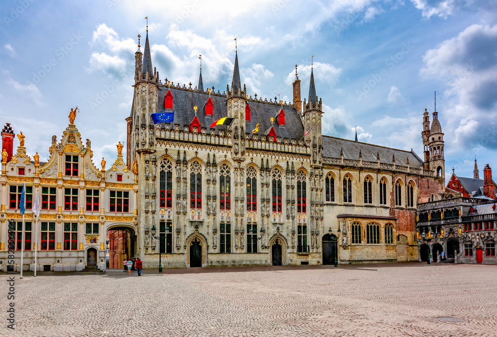 Brugge Town Hall and Basilica of Holy Blood on Burg square, Bruges, Belgium