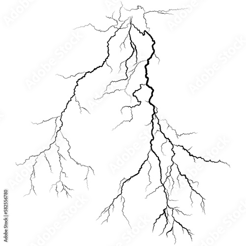 Strokes of cloud to ground lightning strike, Lightning between clouds and ground sketch drawing, contour lines drawn