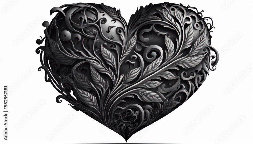 Tattoo of heart with intricate details in black hand drawn style ...