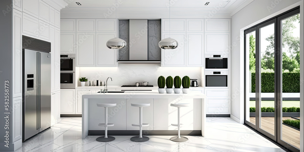 Modern White Kitchen in Estate Home ,generative artificial intelligence
