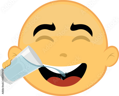 vector illustration yellow cartoon character emoticon drinking a glass of water