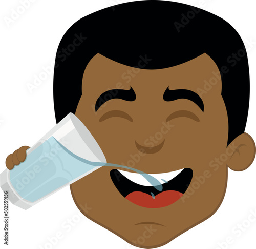 vector illustration face of a man face cartoon drinking a glass of water