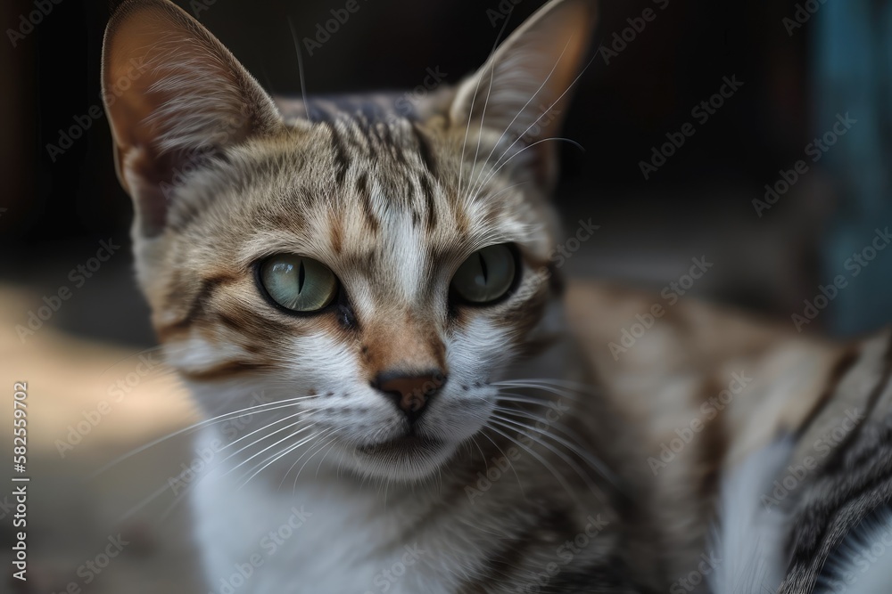Close up cat portrait of a striped Thai cat. Generative AI Close up cat portrait of a striped Thai cat. Generative AI