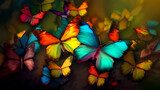 Colorful butterflies flying. Blurred background. Generative AI