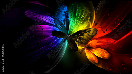 Butterflies colorful background. Rainbow lights. Generative AI