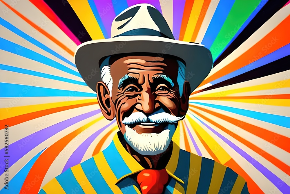 Portrait of an elderly man with brown skin and white hair, smiling. Pop art style with colorful background. Old, grandpa, gramps, gramp. Ai generative Portrait of an elderly man with brown skin and white hair, smiling. Pop art style with colorful background. Old, grandpa, gramps, gramp. Ai generative