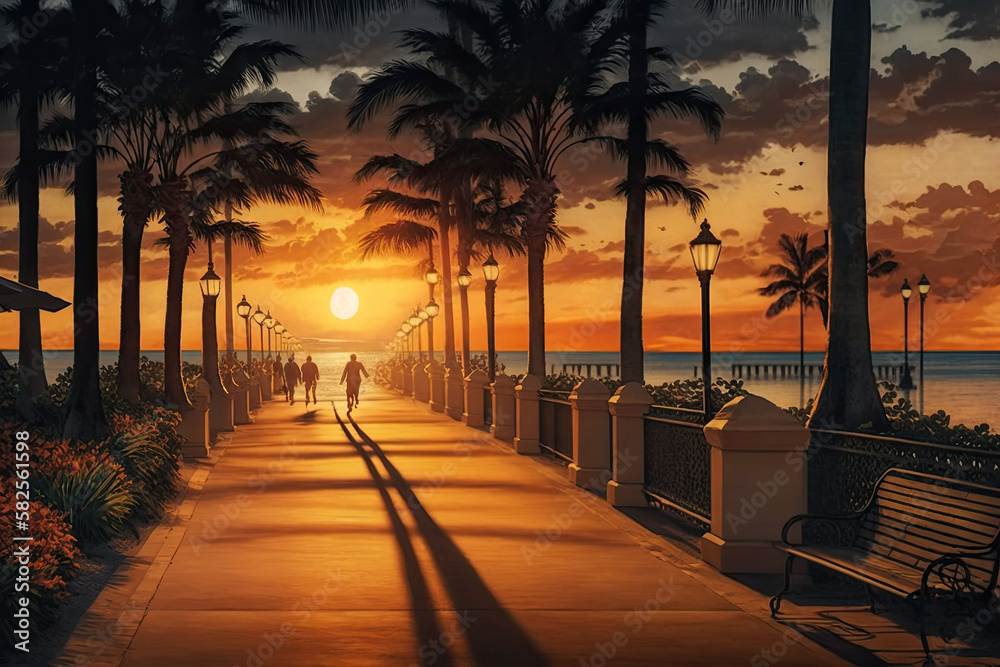 promenade in sunset in hawai ,generative artificial intelligence