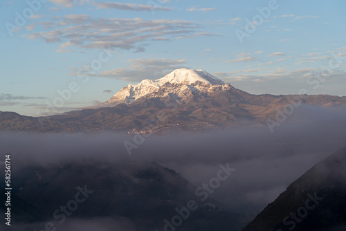 Sunrise of the Chimborazo volcano in the Ecuadorian Andes.