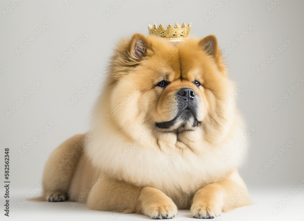 Chow Chow with a golden crown on a white background Generative AI Chow Chow with a golden crown on a white background Generative AI