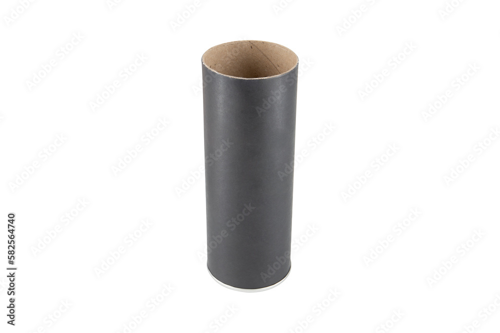 Black Kraft paper tube tin can isolated on white background Black Kraft paper tube tin can isolated on white background