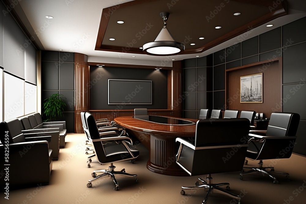 illustration, corporate office meeting room, ai generative