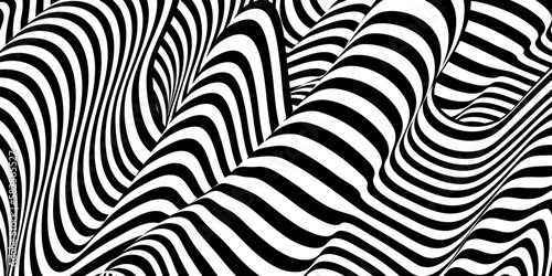 Trippy strip pattern. Horizontal background with black and white