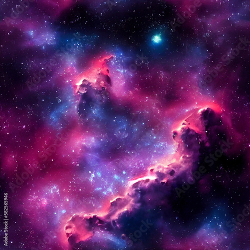 Seamless texture of starry sky with nebula and highlights  cosmos of nebulous textures  lights and gradients to serve as background. Generative AI