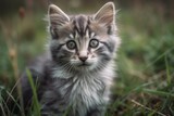 Cute kitty on a field of grass. Generative AI