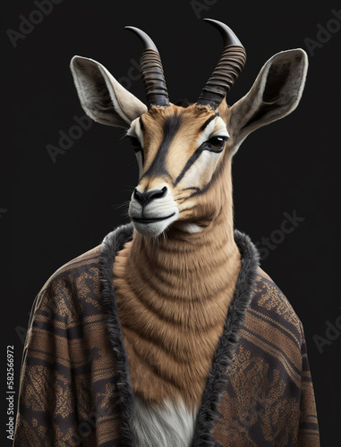 Antelope in clothes. Man with a head of an antelope