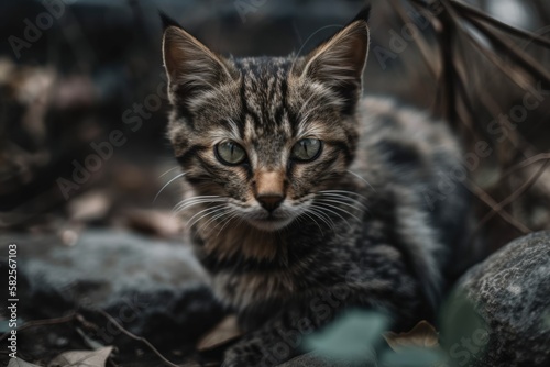 Cat without a home, abandoned kitten, street kitten. Generative AI © AkuAku