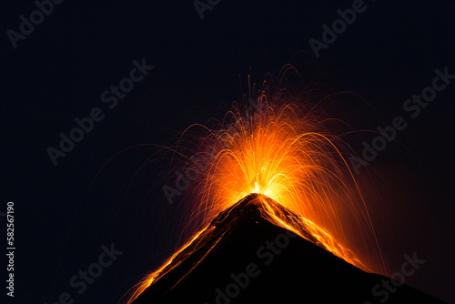 Long exposure of volcano erupting