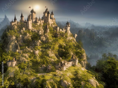 Kingdom on a high grassland mountain hill, Designed with the help of AI © BowlesCreativeStudio