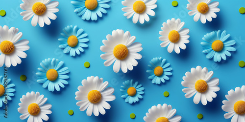 A Symphony of Colors: Celebrating the Vibrancy of Daisy Patterns on Blue Backgrounds Generative AI © Jamali