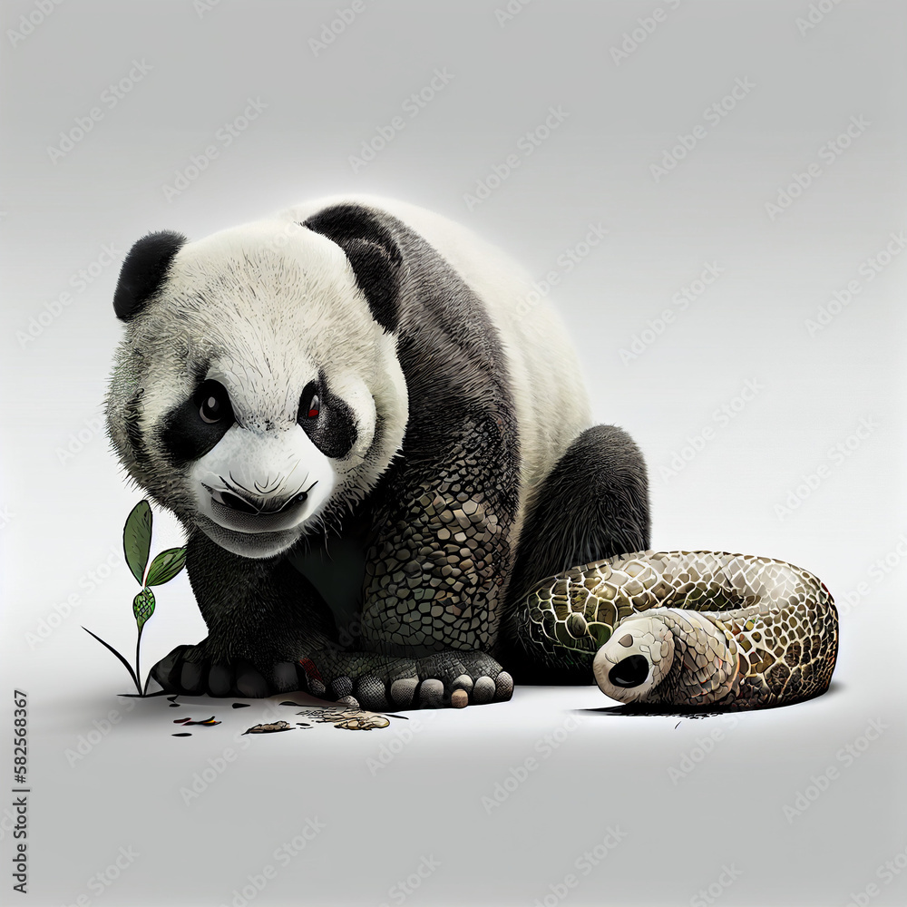 panda with a snake white background hd upscale 素材庫插圖 | Adobe Stock