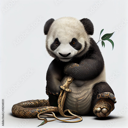 panda with a snake white background hd upscale