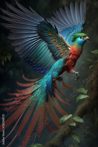 illustration, a resplendent flying quetzal, ai generative. © Jorge Ferreiro