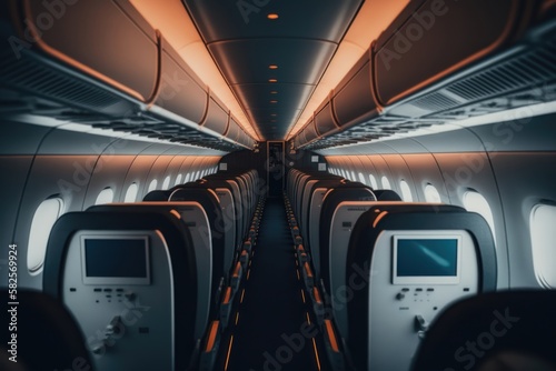 Airplane cabin interior. AI generated