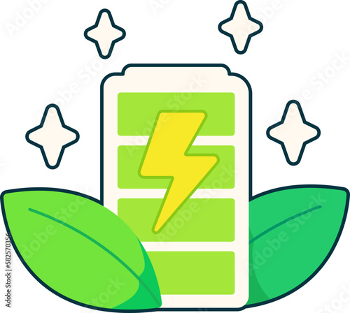 Battery Electric Leaf Green Energy Charge Ecology Technology Flat Black Sticker
