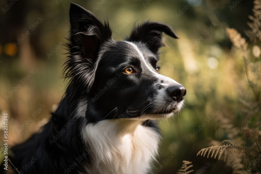 Border collie with short hair relaxing in a park. Generative AI