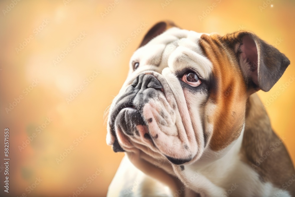 Bulldog dog portrait against a fuzzy background. Generative AI