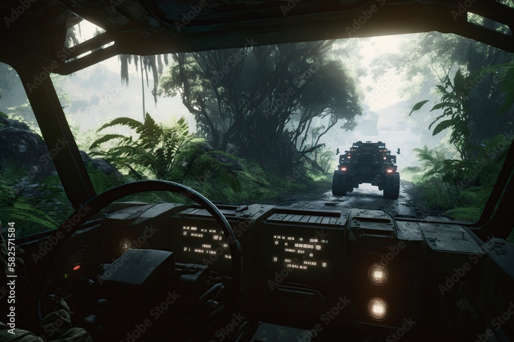 Fototapeta premium illustration, future army convoy immersive, ai generative.