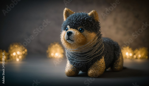 Shiba Inu dog, a beautiful toy souvenir for a child's holiday. Soft toy puppy in the children's room. Created with AI. photo