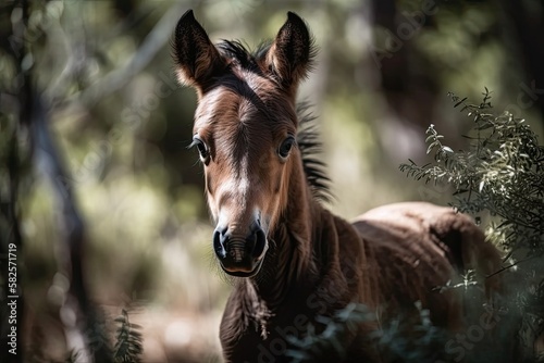 Curiosity driven foal discovering the world. Generative AI