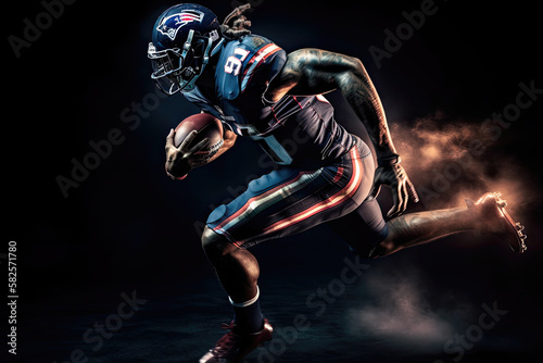 american football player running on black background. AI generated illustration © jordi