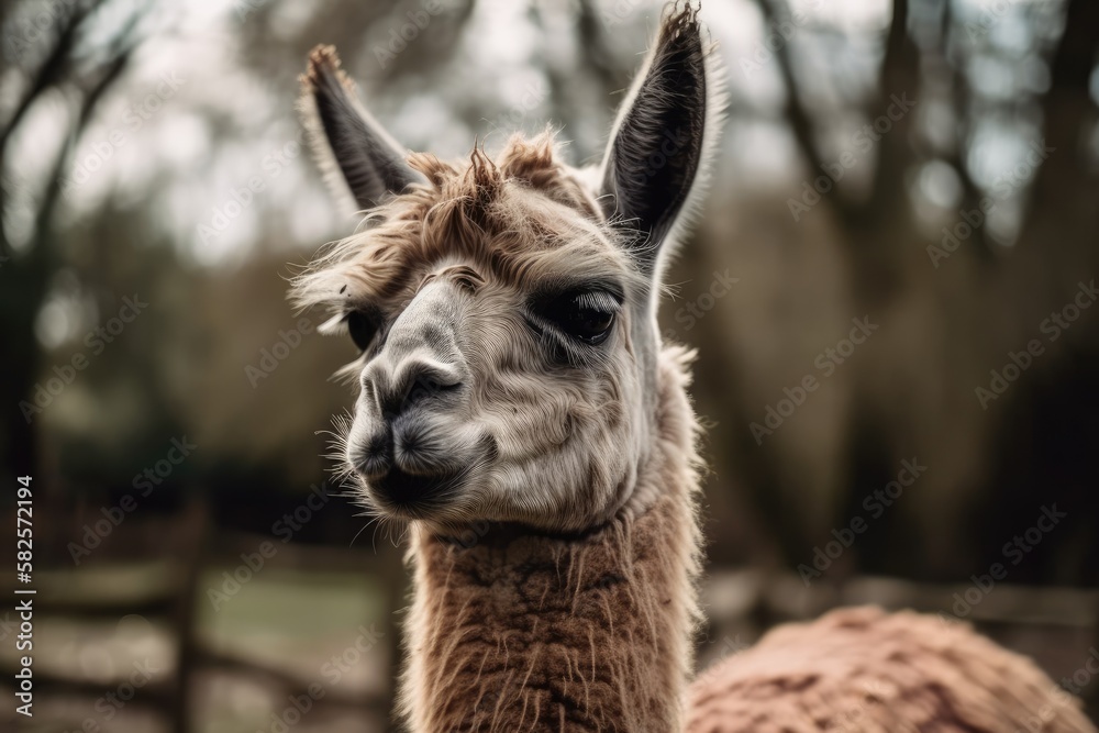 A close up of a llama looking ahead. Generative AI